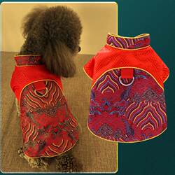 Dog Clothes for Spring, Autumn, and Summer; Pet Tang Suits; Cat New Year Outfits; for Small Dogs Like Teddy, Bichon, and Pomeranian