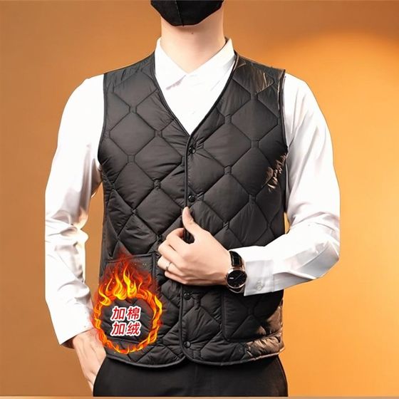 
2024 new men's vest plus velvet cotton daddy suit middle-aged and elderly autumn and winter horse clip inside and outside wearing warm vest