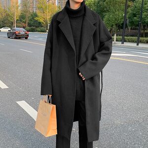 Autumn and winter thickened medium -long hair coat men's Korean version of the trend handsome and versatile loose British woolen coat