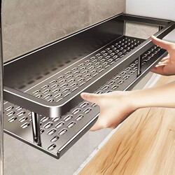 Bathroom Shelf with Wall-Mounted Holes for Storage, Wall-Mounted Washroom Toilet Shelf, No-Counter Luxury Storage Rack