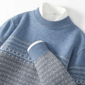 2024 autumn and winter new round neck sweater for men thick loose retro cashmere sweater for youth base knitted sweater
