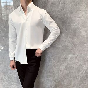 
2025 new British style V-neck slim white long-sleeved shirt men's business high-end iron-free shirt thin