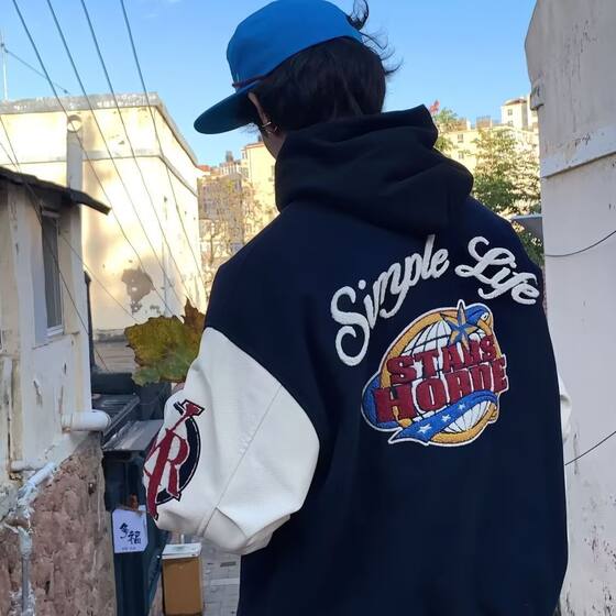 
Autumn and winter loose American couple towel embroidered men's and women's pilot cotton coats Hong Kong style Japanese style Harajuku style baseball uniforms