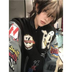 
Autumn and winter loose American couple towel embroidered men's and women's pilot cotton coats Hong Kong style Japanese style Harajuku style baseball uniforms