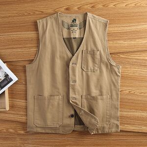
American retro men's vest pure cotton large size horse clip spring and autumn vest loose middle-aged and elderly people wear casual vest