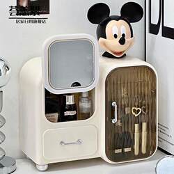 Cosmetic Storage Box, High-End Desktop Organizer with Mirror, Integrated Dressing Table Skincare Product Shelf, Makeup Box Cabinet