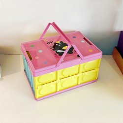 【The Perfect Picnic Companion】Foldable Cute Cat Design Large Capacity Storage Box for Camping, Car, and Outdoor Spring Outings