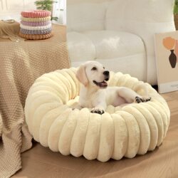 New Pet Bed with High-Density Straight Rabbit Fur, Long-Haired Round Indoor Cat Bed, Dog Bed, Dog Nest