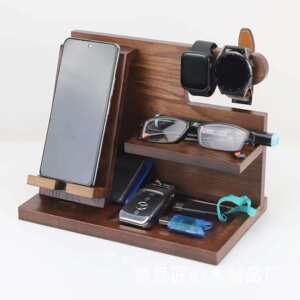 
Wooden mobile phone storage rack office desk charging bracket multi-purpose entrance glasses storage rack solid wood display rack
