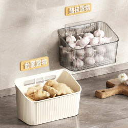 Kitchen Wall-Mounted Storage Box for Onions, Ginger, and Garlic, Spice Storage Basket, Kitchen Multi-Functional Transparent Storage Rack