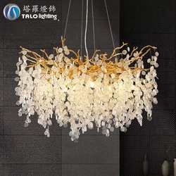 New crystal lamp elongate dining lamp creative aluminum branch simple light luxury crystal living room exhibition hall dining chandelier