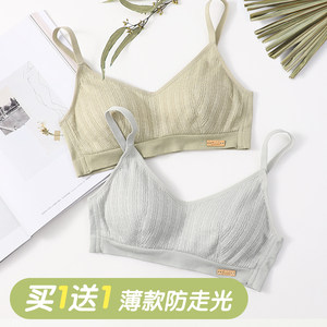 
Underwear for women without steel rims, thin section, push-up tube top, girl student high school J-shaped plastic small bra set, ins style