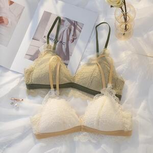 
French beautiful back triangle cup j thin big breasts small push-up sponge-free college student pure desire girl bra cover