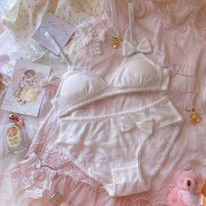 
Japanese girl pure desire cute French underwear pure cotton white thin flat chest no steel ring triangle Y cup bra set