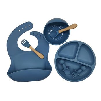 Mother, baby and child feeding tableware set for learning to eat, training fork and spoon, baby plate, bib, supplementary food, suction cup bowl set