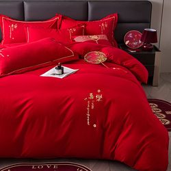 Wedding bedding four-piece set big red wedding room festive bed sheets quilt cover quilt wedding wedding gift Chinese style