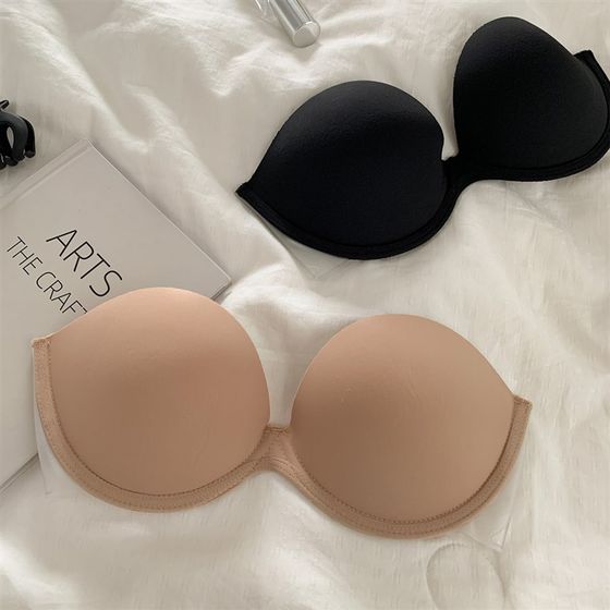 
Japanese simple girl underwear bra q bra no rims strapless small chest push-up non-slip one-piece bra