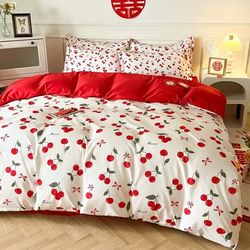 European style wedding bedding four-piece set big red brushed sheets quilt cover newlyweds festive bed wedding new style