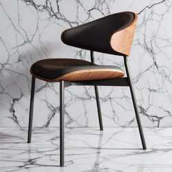 Italian light luxury dining chair, minimalist designer office chair, coffee shop negotiation area, curved board, mid-century style solid wood chair