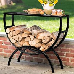 European iron black floor firewood rack table outdoor wood storage rack multi-function porch table new