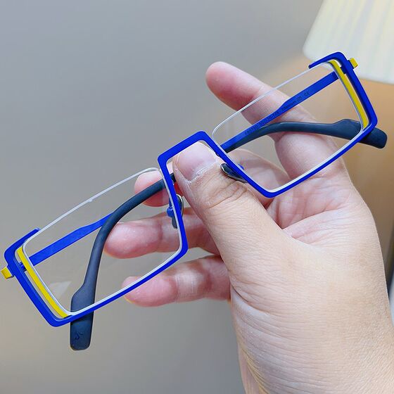 
Fashionable retro personalized half-frame titanium ultra-light personalized glasses frame for men and women business can be equipped with myopia anti-blue light discoloration