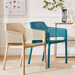 Outdoor open-air plastic chair Nordic simple hollow chair cafe stacking chair outdoor stacking armrest dining chair