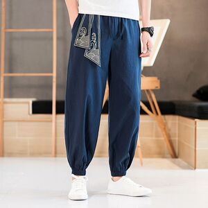 Chinese style summer thin beam of trousers retro trousers loose waist and small foot pants improved Tang clothing Hanfu men's clothing
