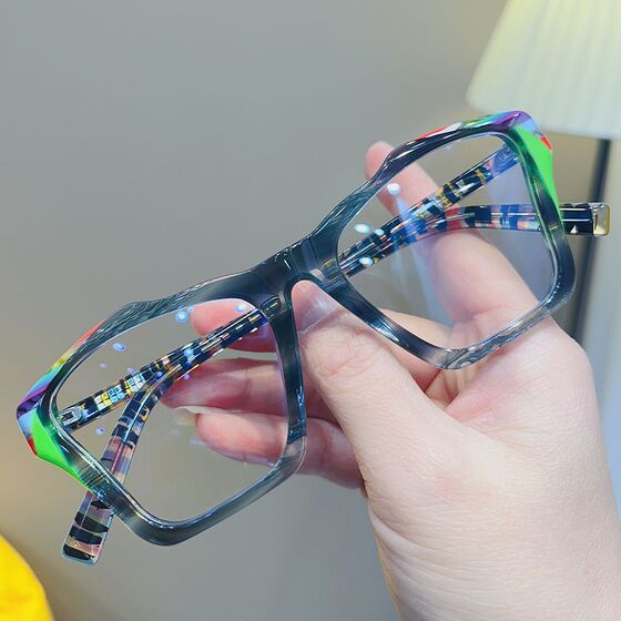 
Jiandan versatile fashionable glasses frame for men and women retro personalized color matching plate large frame anti-blue light with myopia flat light