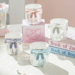 High-End Bow-Knot Ceramic Mug, Creative Water Cup, New Breakfast Cup, Coffee Cup, Birthday Gift for Women at Home