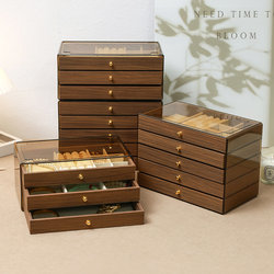 Walnut Wood Grain Jewelry Storage Box Desktop Earring Necklace Ring Hairpin Display Stand High-End Jewelry Box