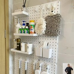 Metal perforated board without punching hanging wall hanging storage hook without punching home kitchen bathroom wall