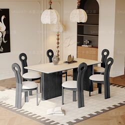 Delifeng Rock Slab Cave Stone French Dining Table Household Small Apartment Light Luxury Cream Semi-Circle Rectangular Dining Table Living Room