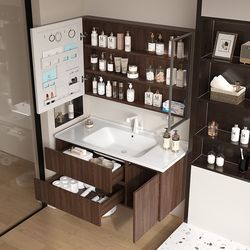 Medieval style walnut honeycomb aluminum drawer bathroom cabinet combination bathroom ceramic integrated basin washbasin washbasin