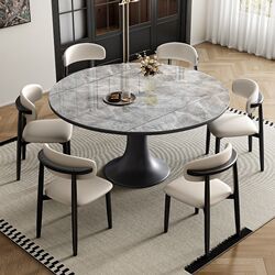 Retractable slate dining table and chair combination modern simple square and round dual-purpose small apartment household solid wood rice table in antique style