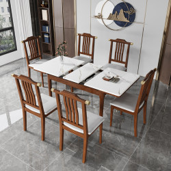 New Chinese style slate retractable dining table for small apartments folding dining table and chair combination multifunctional solid wood rectangular dining table