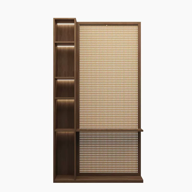 ZX现代实木屏风隔断客厅2025新款入户玄关柜S藤编座屏