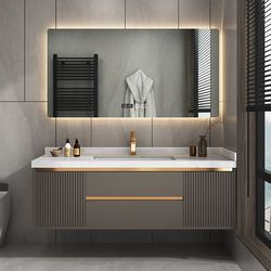 Light luxury American bathroom cabinet slate ceramic seamless basin and washbasin combination oak washbasin extension integrated basin cabinet