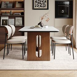 Nordic solid wood slate dining table and chair combination walnut color home modern simple rectangular dining table mid-century style