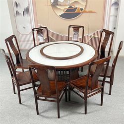 New Chinese style black gold solid wood inlaid rock plate dining table and chair combination light luxury home 10-person large round table dining table