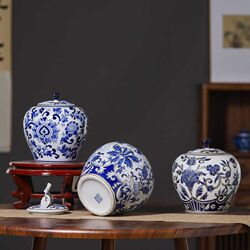 New Chinese style creative antique blue and white porcelain relief ceramic dry flower vase home decoration storage storage jar ornaments