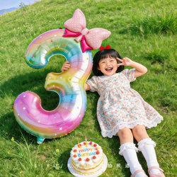 Colorful Number Balloons Decorate the Scene for a Little Girl's First Birthday, Creating a Sense of Ceremony and Atmosphere for Photo Props