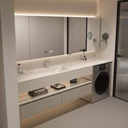 Light luxury washing machine cabinet combination slate seamless hot-bent integrated basin bathroom cabinet hand-washing toilet hand-washing basin