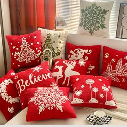Christmas Light Luxury Atmosphere Pillowcase Without Insert, Living Room Sofa Pillow, Red Cushion, Headboard Lumbar Pillow, Back Cushion