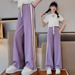 Girls' Pants Summer Thin Style 2026 New Children's Summer Wear Girls' Straight Pants Ice Silk Big Kids Narrow Wide-Leg Pants