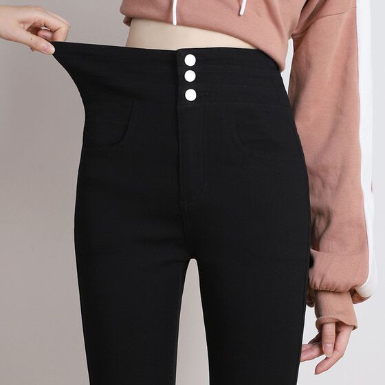 
Eighty-nine-point plus velvet large-size leggings for women to wear as outerwear high-waisted black pencil style elastic waist elastic magic pants