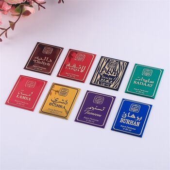 Factory direct selling perfume bottle metal sign skin care and health care product logo nameplate stamped silk V-printed high-end gift box label