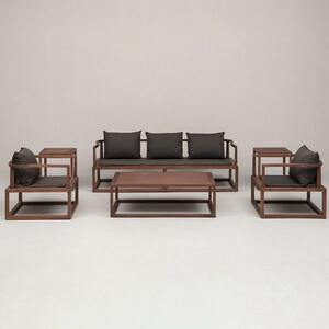 
New Chinese style North American black walnut sofa Solid wood Zen office fabric living room 123 combination villa furniture