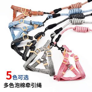 New pet supplies foaming handle Morandi linen round rope and backbone traction with dog pet traction rope

