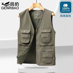 
Middle-aged and elderly vest men wear spring and autumn casual fishing outdoor vest pure cotton multi-pocket daddy suit vest
