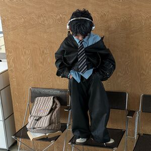 
Boys autumn coat top Korean style children's old leather jacket boys leather pants washing and returning retro handsome suit